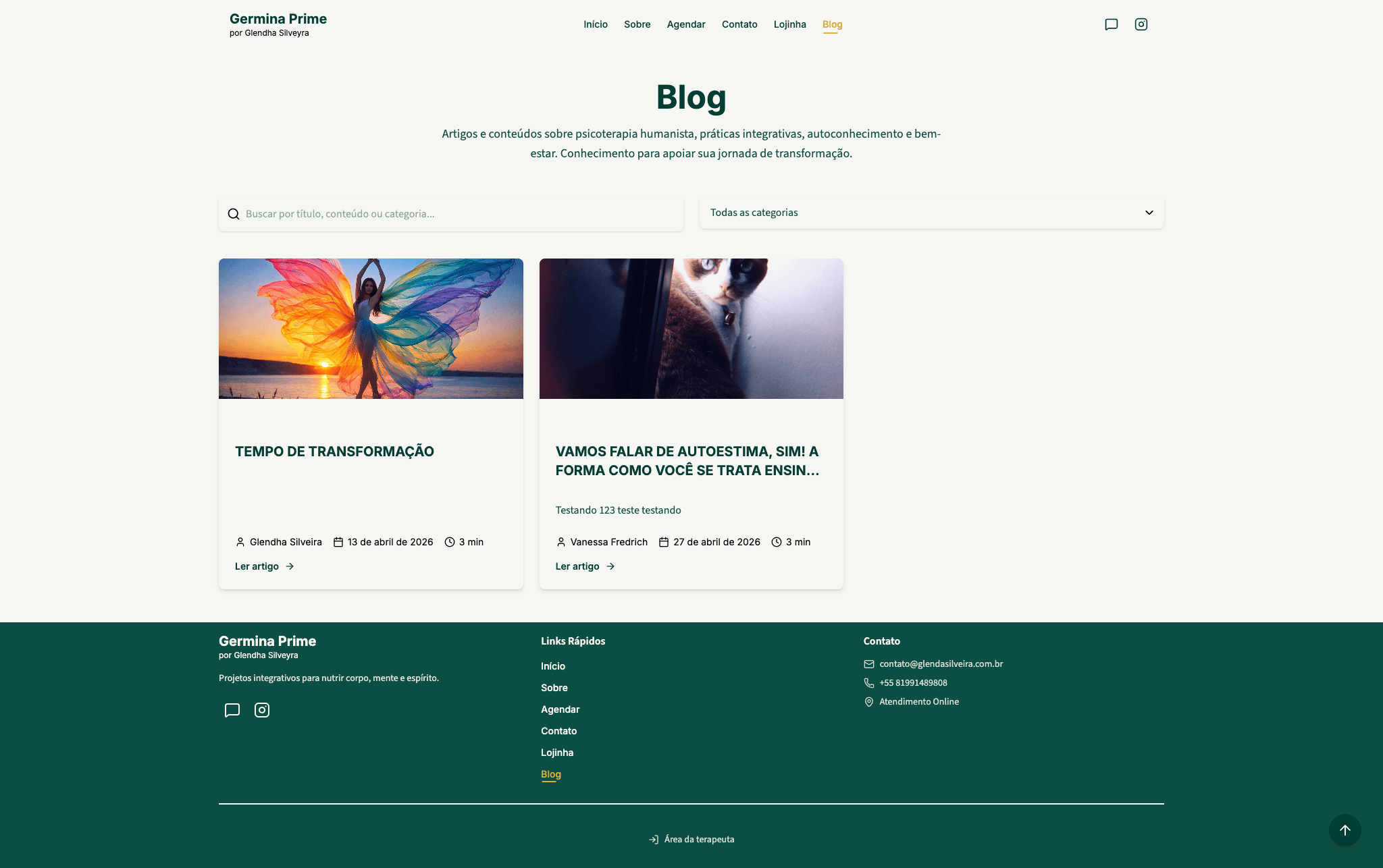 Blog - conteúdo que ela mesma publica, sem depender de dev.
