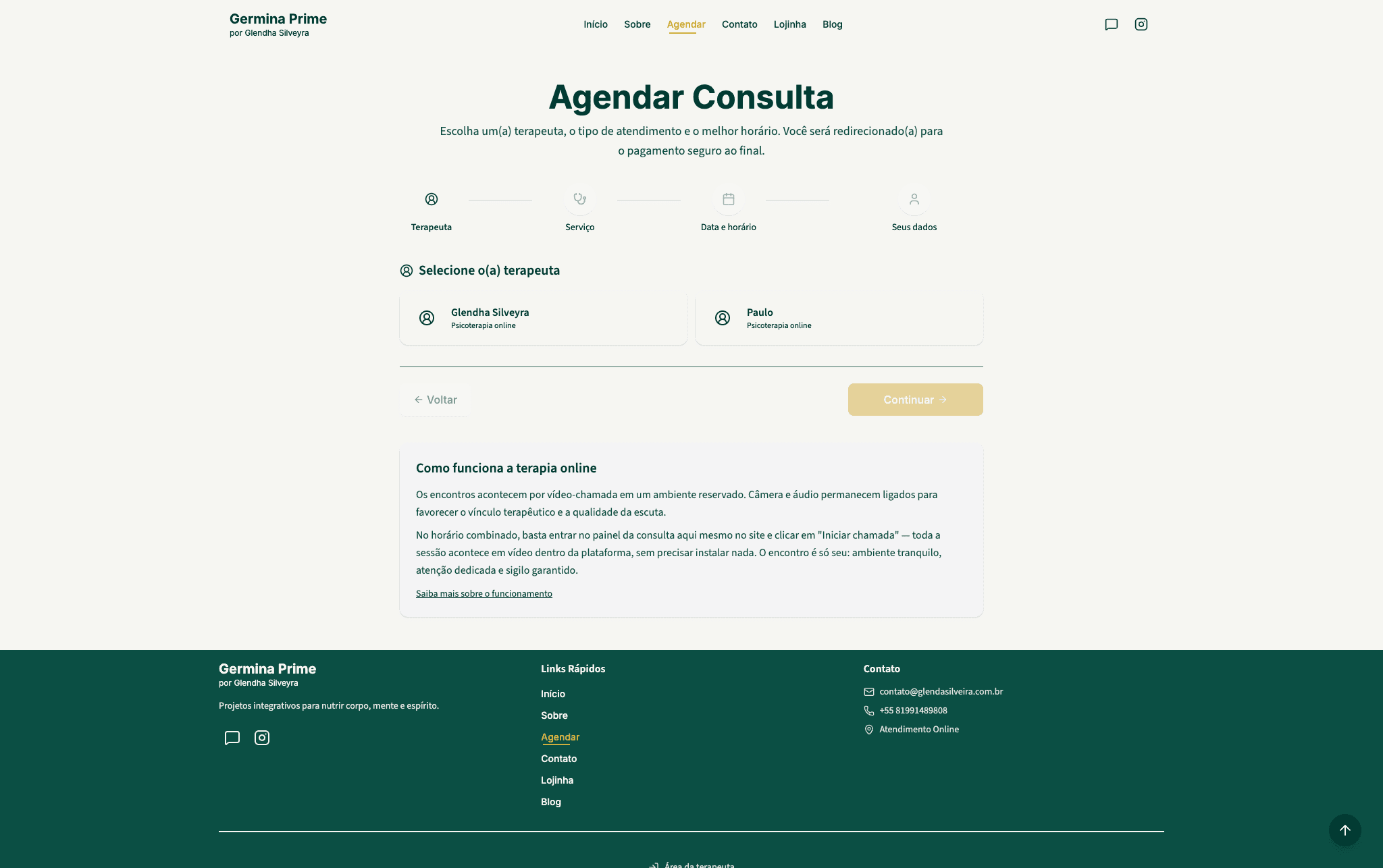 Agendamento - marcação ciente de fuso contra os horários configurados da terapeuta.