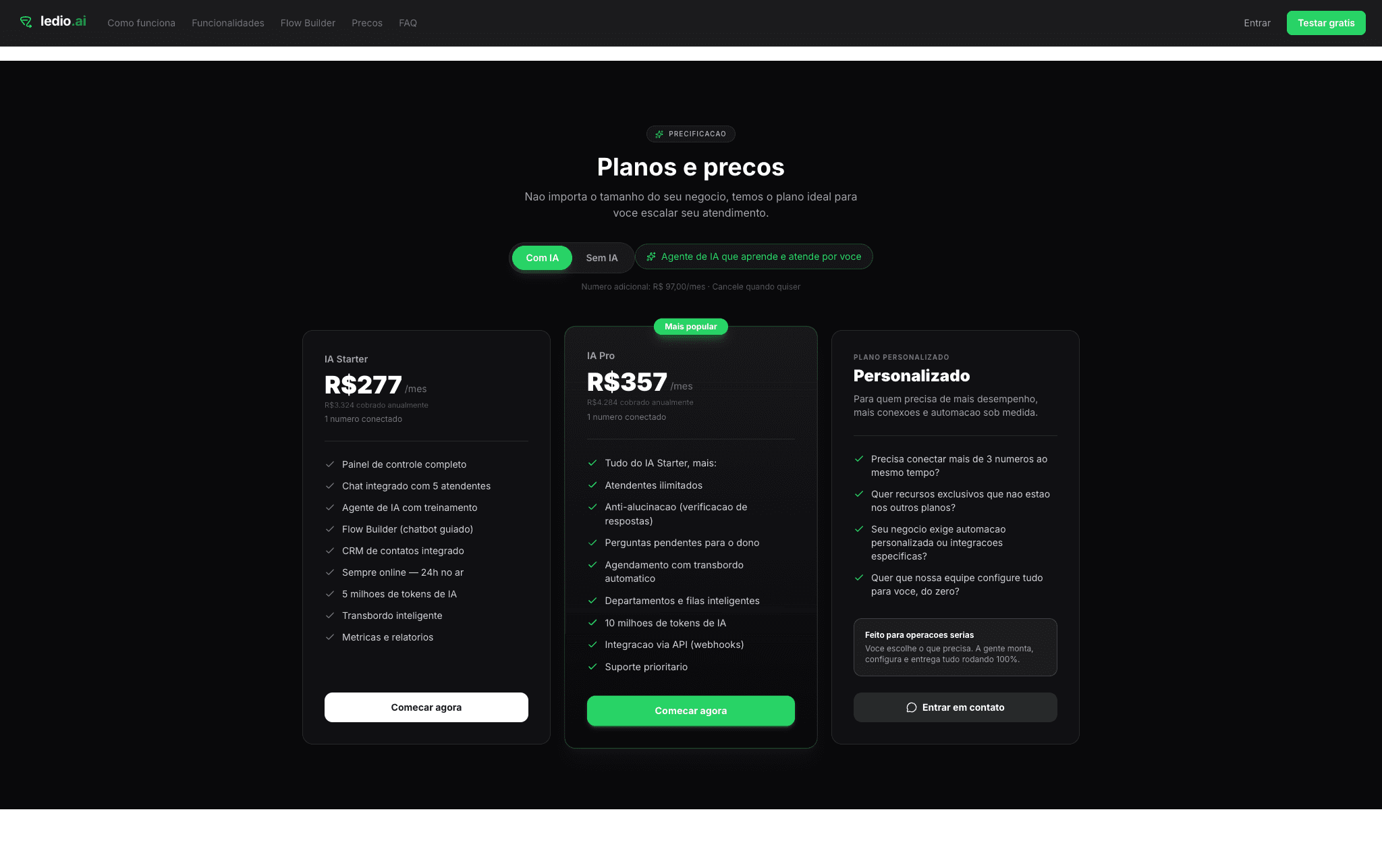 Planos - os tiers de preço.